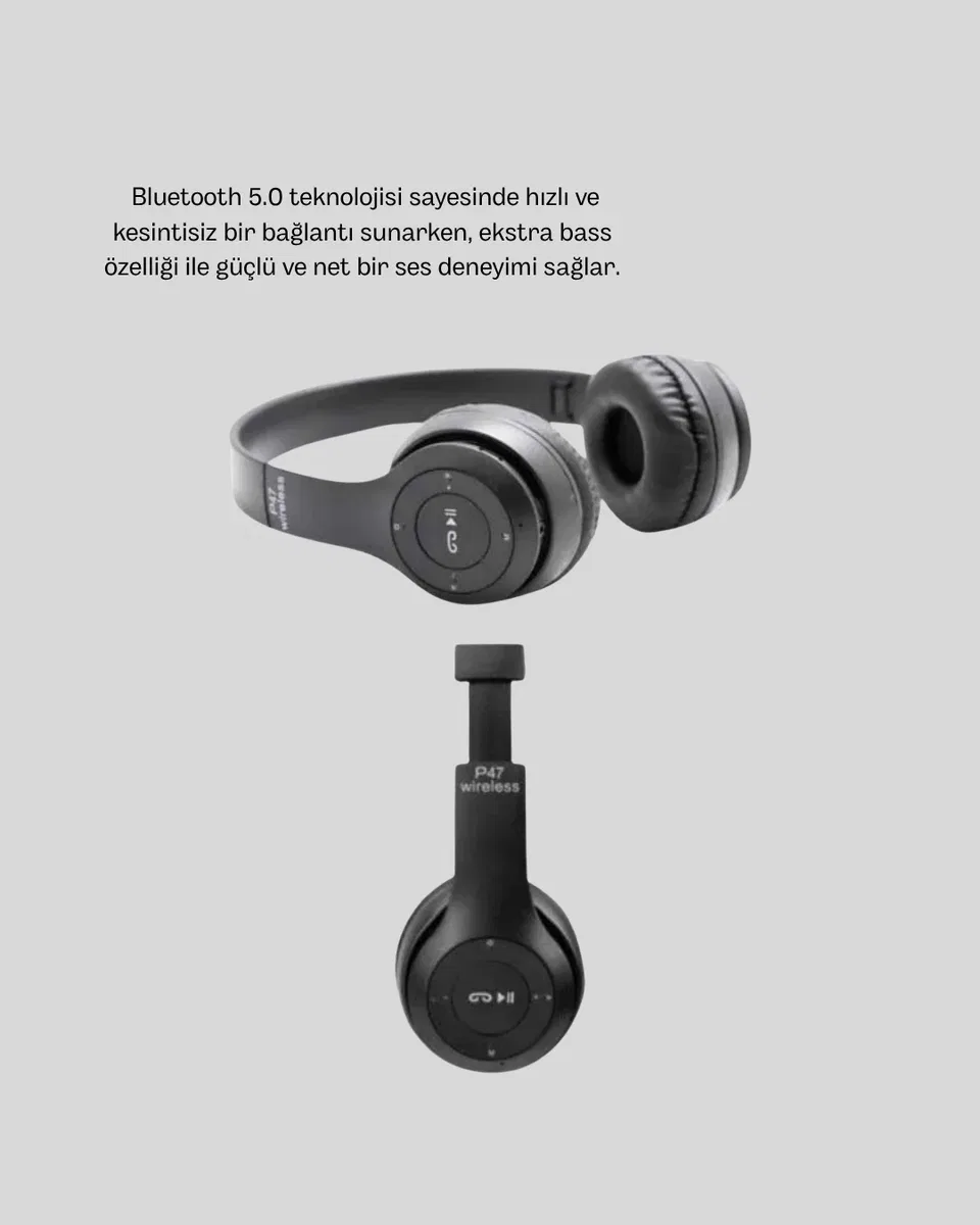 Bluetooth Kablosuz Kulaklık – Extra Bass, TF Kart, Mikrofonlu, Ayarlanabilir Ergonomik Tasarım görsel 4