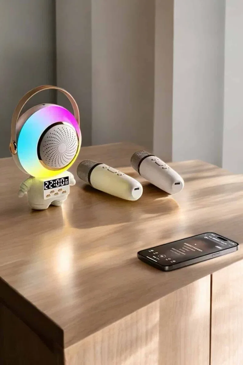 Mini Karaoke Astronot Bluetooth Speaker Karaoke Mikrofon görsel 5