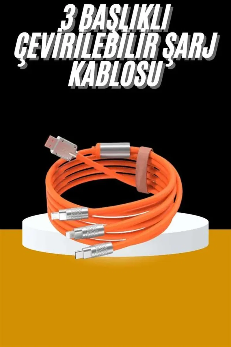 120W 3 İn 1 Uyumlu Silikon Şarj Kablosu Hızlı Şarj Kablosu görsel 2
