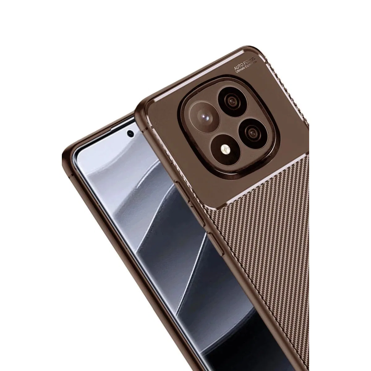 Xiaomi Redmi Note 14 Pro Plus Kılıf Auto Focus Karbon Kapak - Kahverengi görsel 2