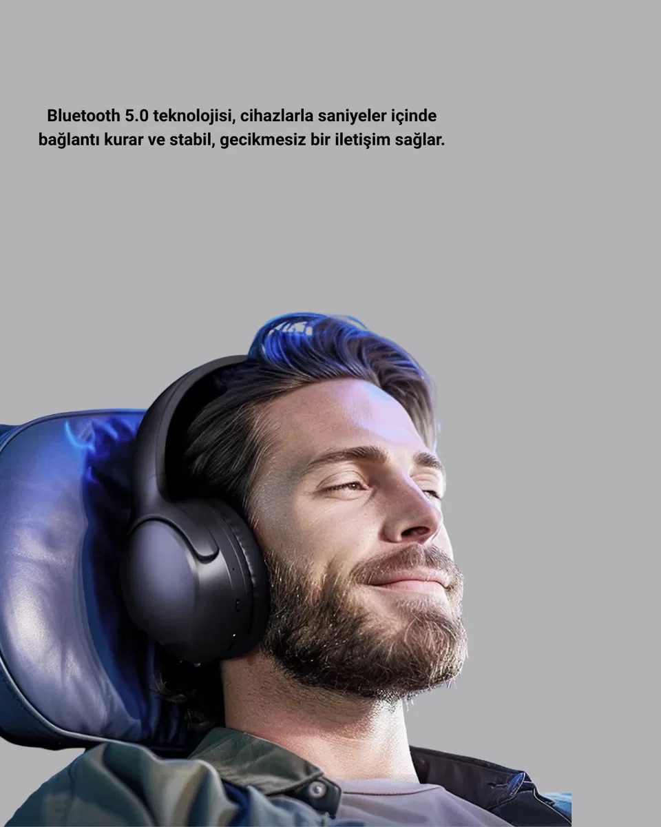Kablosuz Bluetooth Kulaklık 5. 0 18 Saat Kullanım Dinamik Sürücü Siyah Yeni Nesil görsel 4