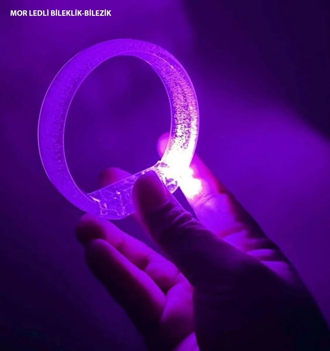 Mor Led Işıklı Baskı Yapılabilen Pilli Bileklik Bilezik 1, 5 Cm Genişlik