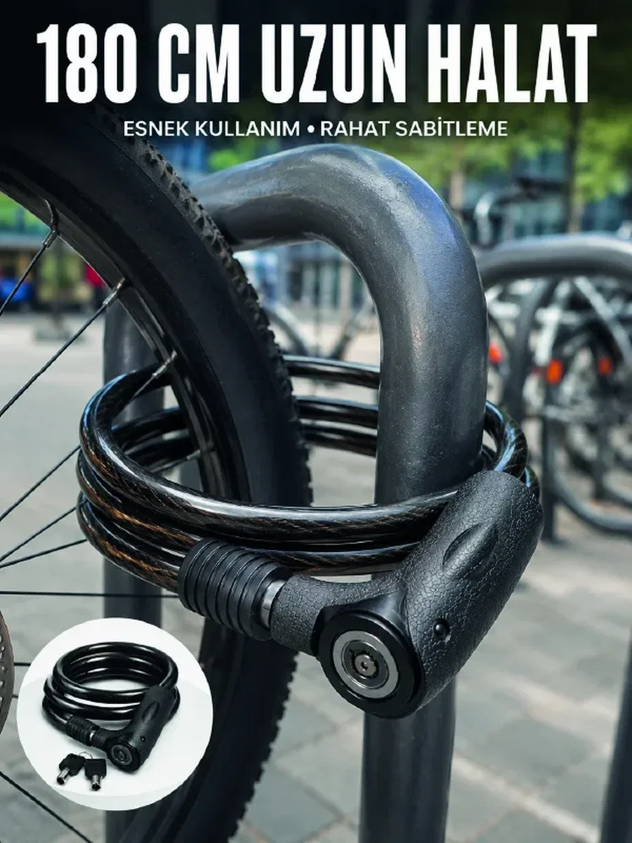 Motosiklet, Bisiklet ve Elektrikli Scooter İçin Ağır Hizmet Tipi Çelik Halat Kilidi