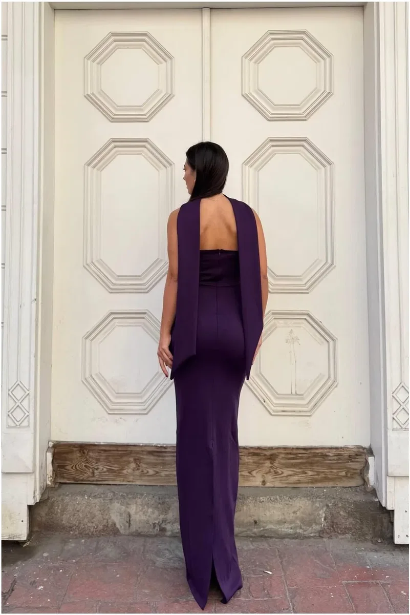 Kadın Modern Stil Scuba Esnek Kumaş Straplez Balık Kesim Abiye Elbise görsel 6
