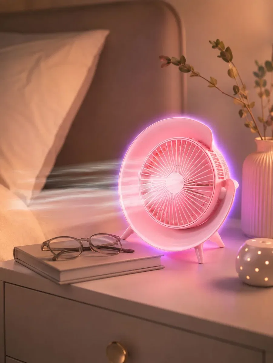 Gece Lambası Özellikli Şarjlı Mini Masaüstü Fan görsel 5