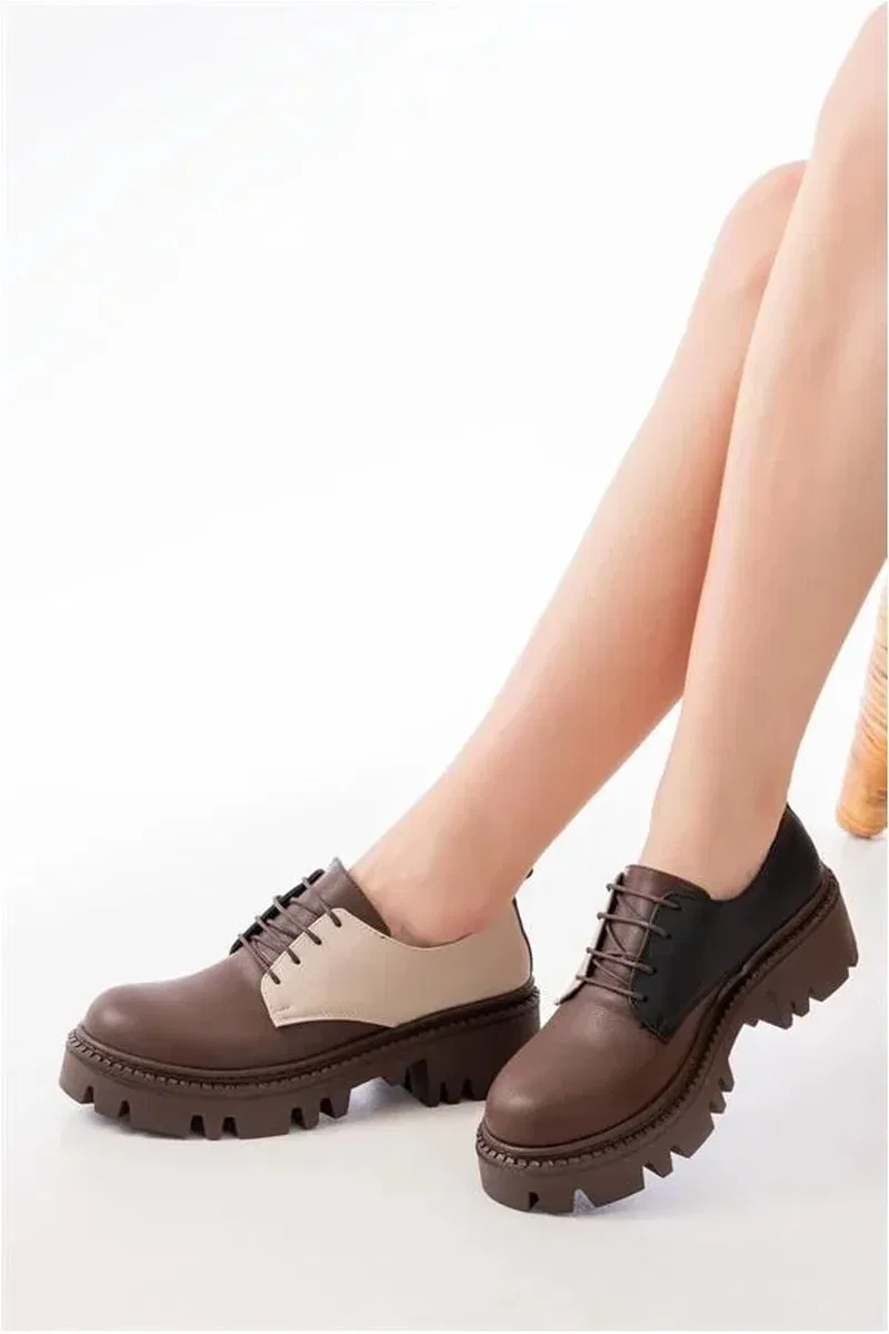 Kadın Loafer Garni Ayakkabı Ayakkabı Bağcıklı Tabanlı Yüksek Casual Günlük