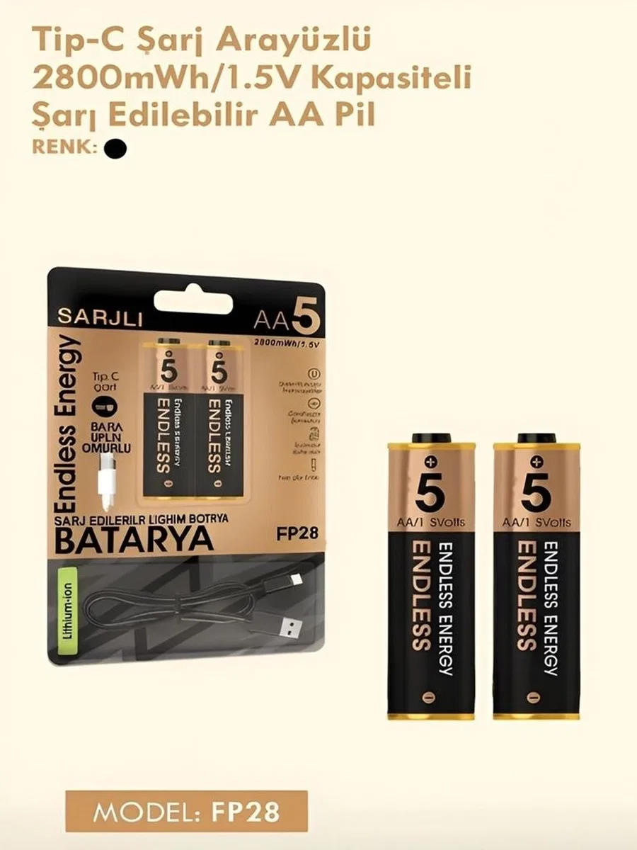 Type-c Şarjlı 2800mwh 1. 5v Şarj Edilebilir 2’li Aa5 Kalın Pil - Lityum Iyon Batarya görsel 5