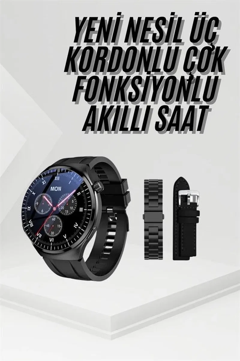Amoled Ekran Metal Deri Silikon Kordonlu Uyku Ve Sağlık Takibi görsel 2