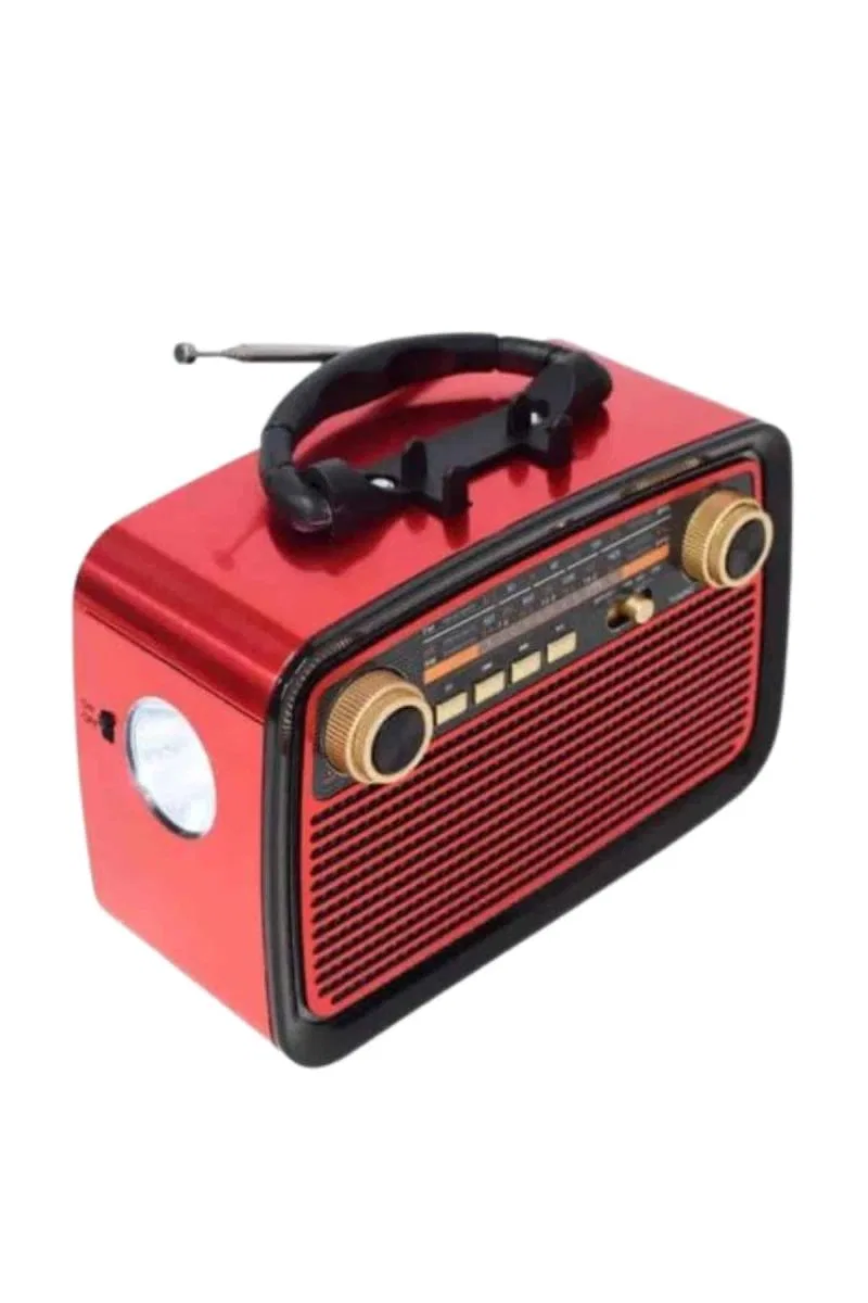 Nostaljik Görünümlü Ahşap Radyo Tf Sd Usb Girişli Led Fener Işıklı görsel 3