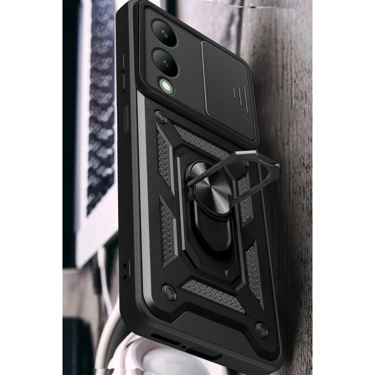 Vivo Y17s Kılıf Pars Lens Yüzüklü Silikon - Kırmızı görsel 3
