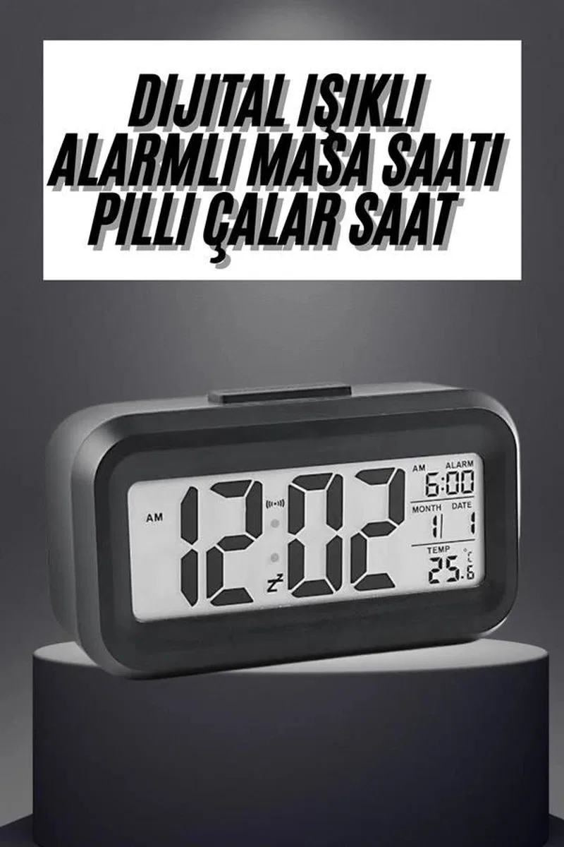 Gece Dijital Masa Saati Dijital Alarmlı Led Ekran Pilli Çalar Saat görsel 2