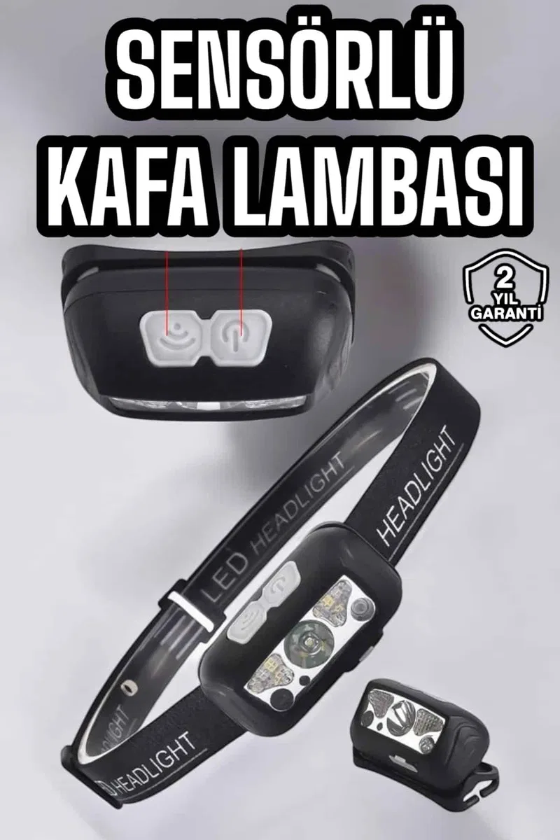 Kafa Lambası Kamp Lambası Sensörlü Şarjlı Ayarlanabilir