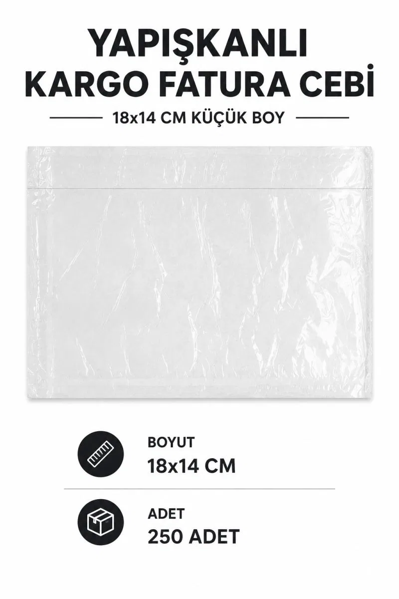18x14 Cm Küçük Boy Yapışkanlı Kargo Fatura Cebi 250 Adet