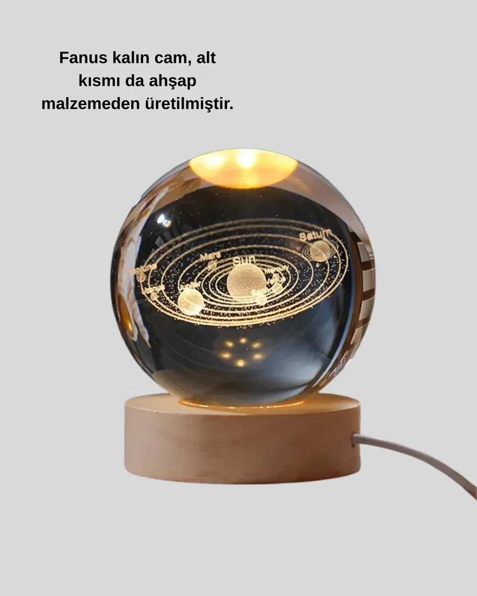 USB Bağlantılı Işıklı Kristal Küre Modern Ahşap Tabanlı Dekor görsel 3