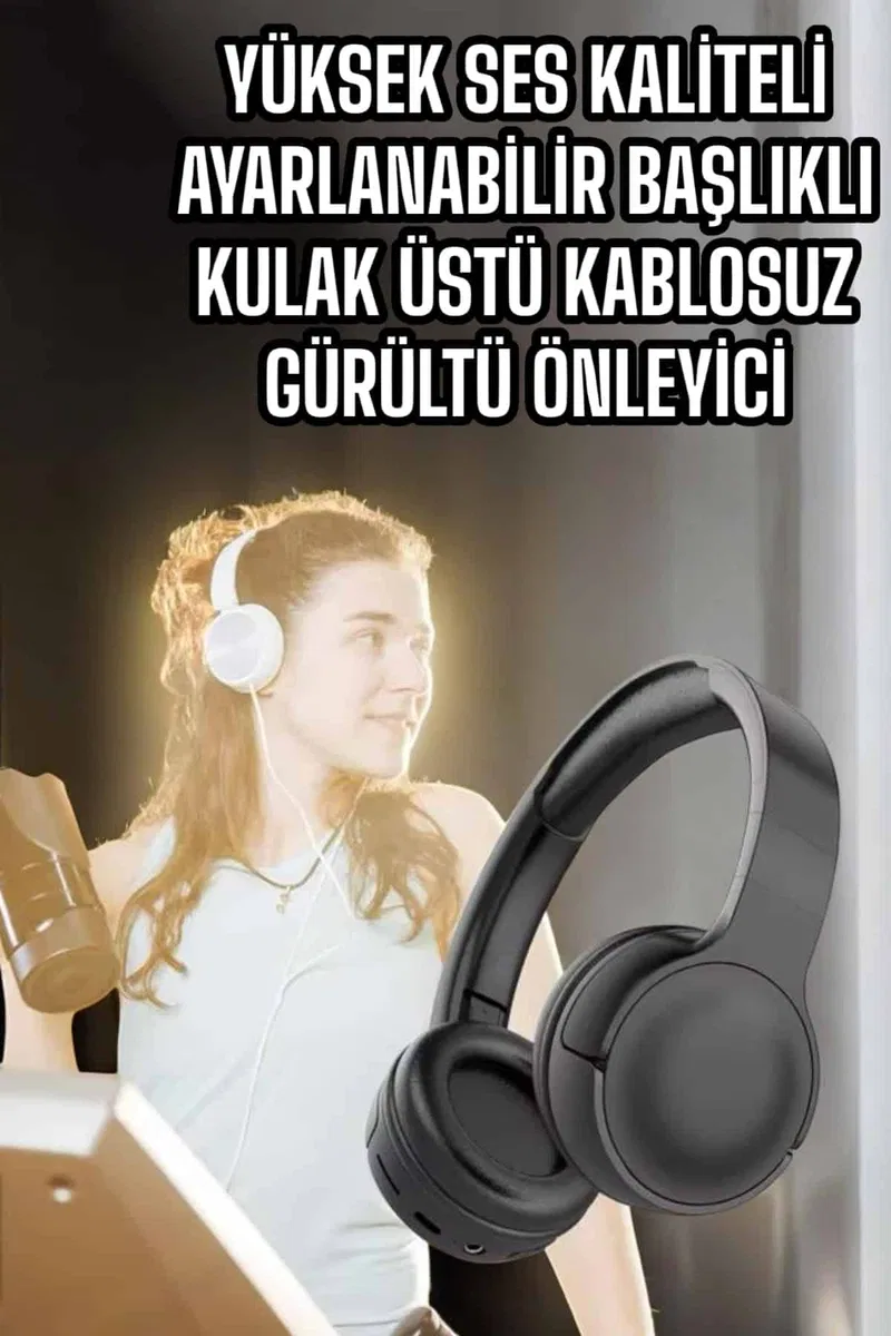 Kulak Üstü Kablosuz Bluetooth Kulaklık Gürültü Önleyici Uzun Şarj Süreli görsel 2