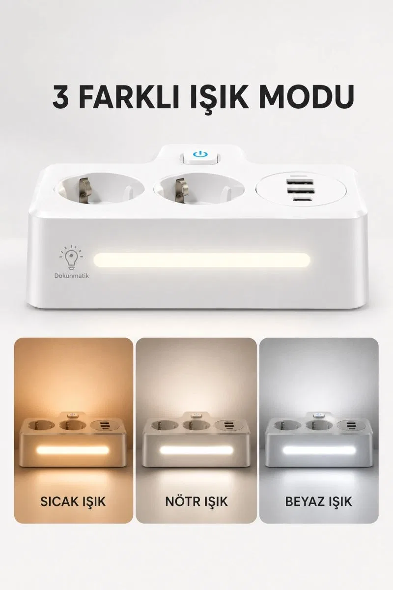 Bkl-502 Akım Korumalı 2li Priz 2 Usb Ve 2 Type-c Çıkış 4000w Hızlı Şarj Duvar Tipi Dokunmatik Led Aydınlatmalı görsel 5