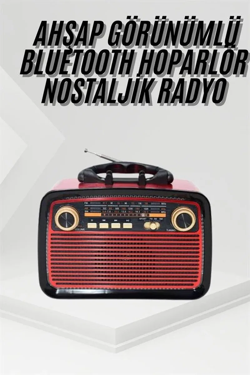 Nostalji Radyo Bluetooth Hoparlör USB-SD Kart Giriş Led Fener Işıklı Bataryalı Pilli görsel 2