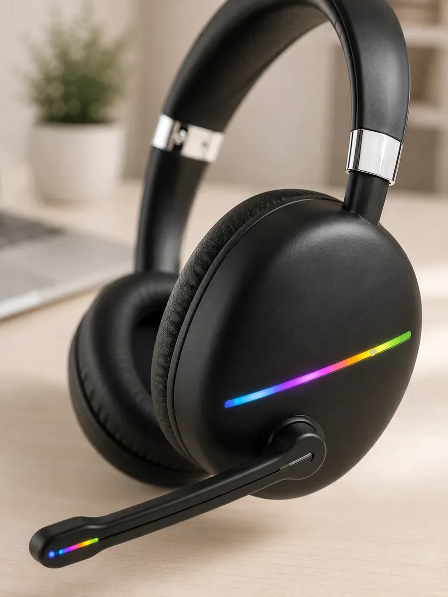Bluetooth 5. 0 Kablosuz Kulak Üstü Kulaklık Mikrofonlu RGB Aydınlatmalı görsel 2