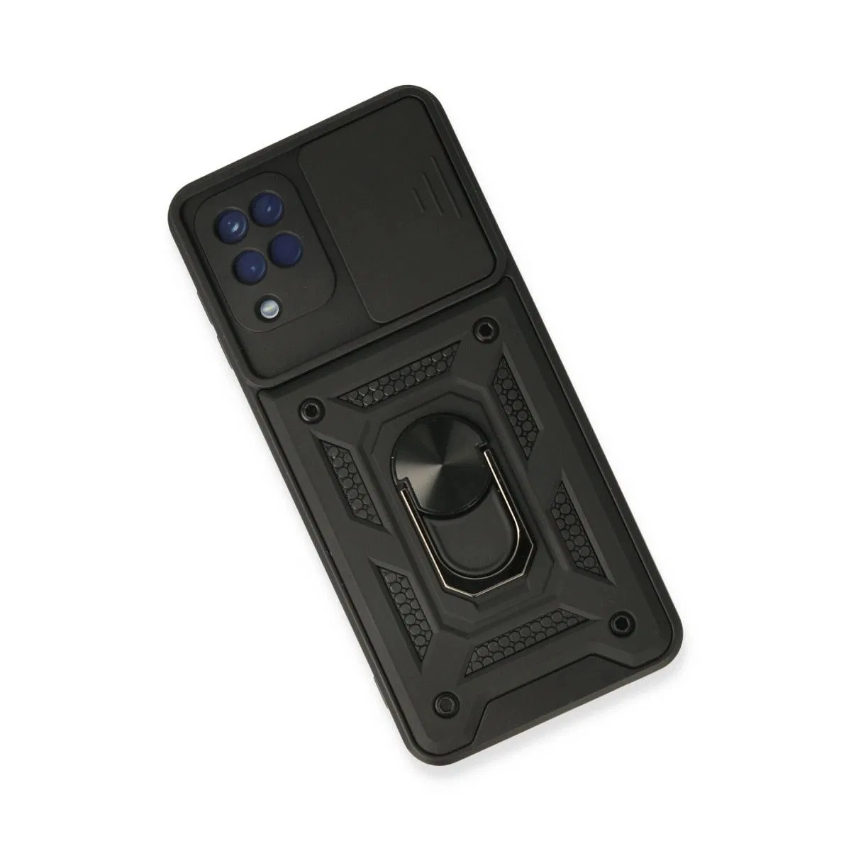 Samsung Galaxy A22 Kılıf Pars Lens Yüzüklü Silikon - Siyah görsel 3