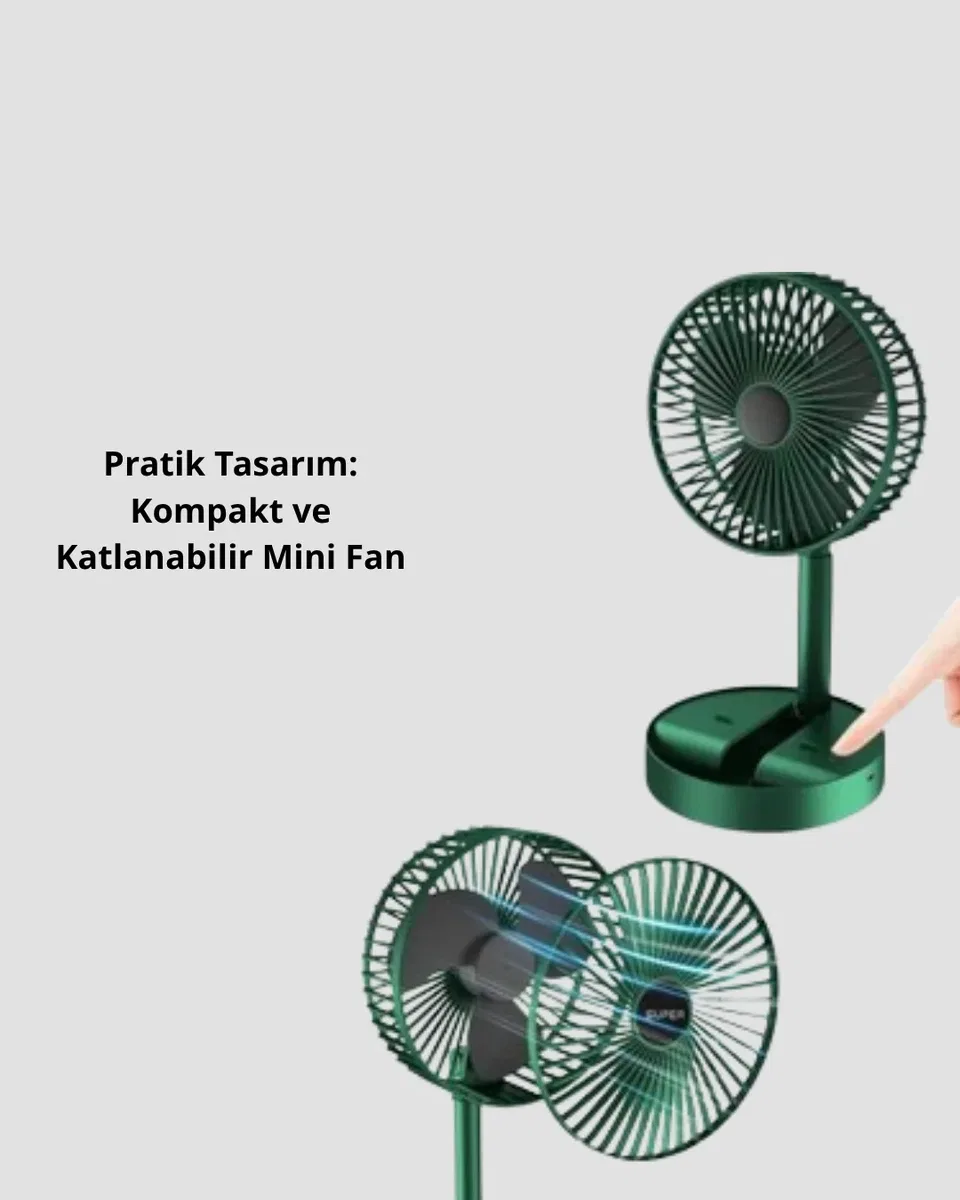 Katlanabilir Mini Fan – 3 Kademeli Soğutma, Şarjlı görsel 3