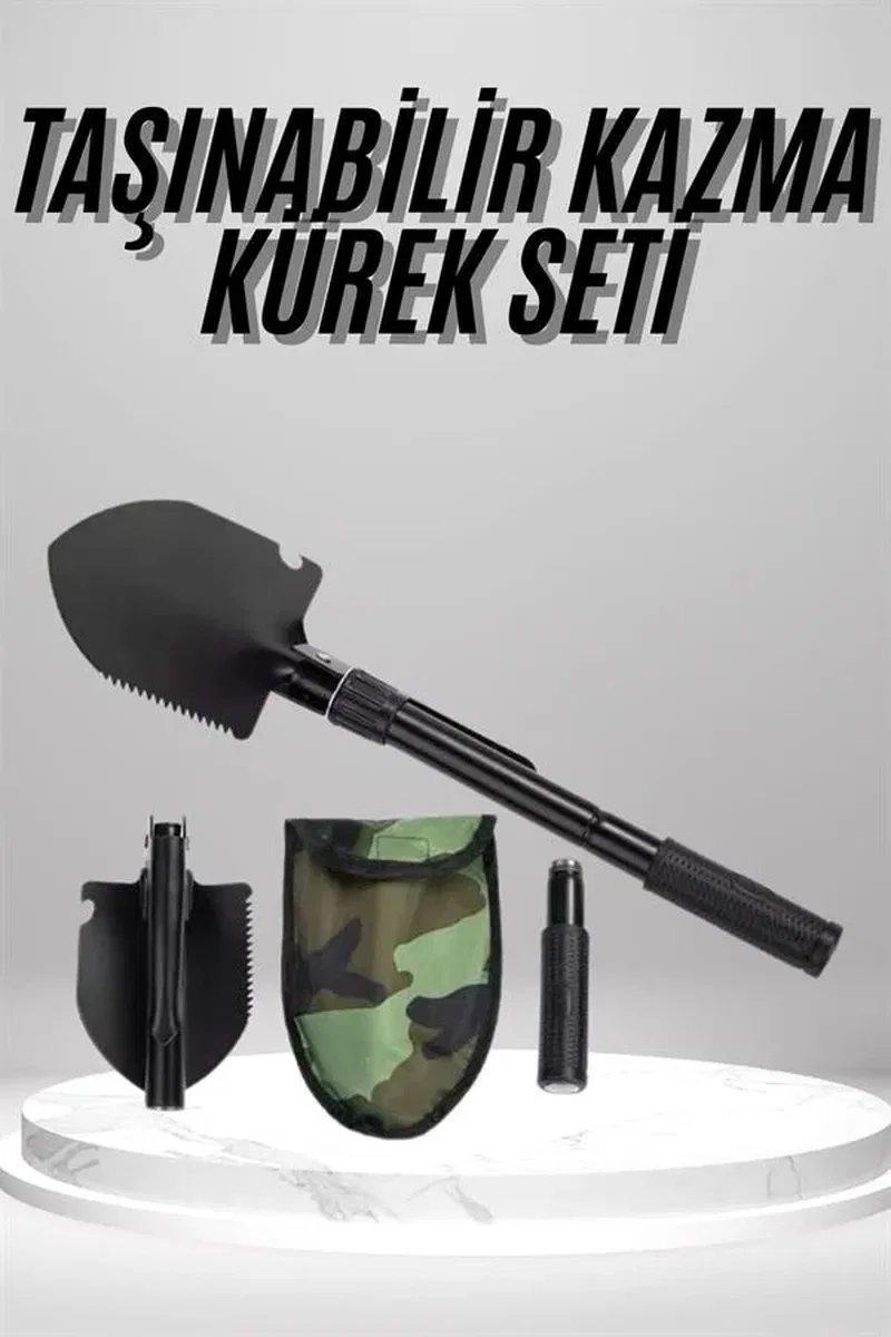 Pusulalı Katlanabilen Portatif Çantalı Mini Kazma Kürek Seti görsel 2
