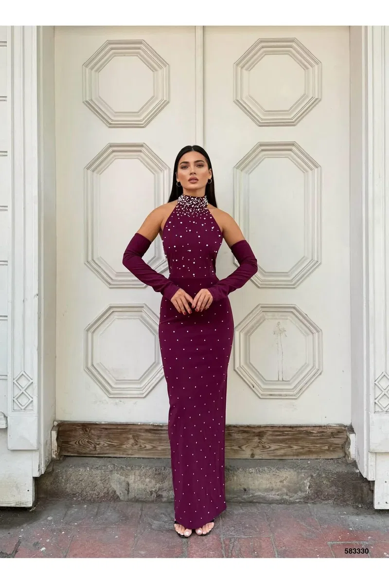 Kadın İnce İşçilik Krep Balıkçı Yaka Uzun Kol Elbise görsel 7