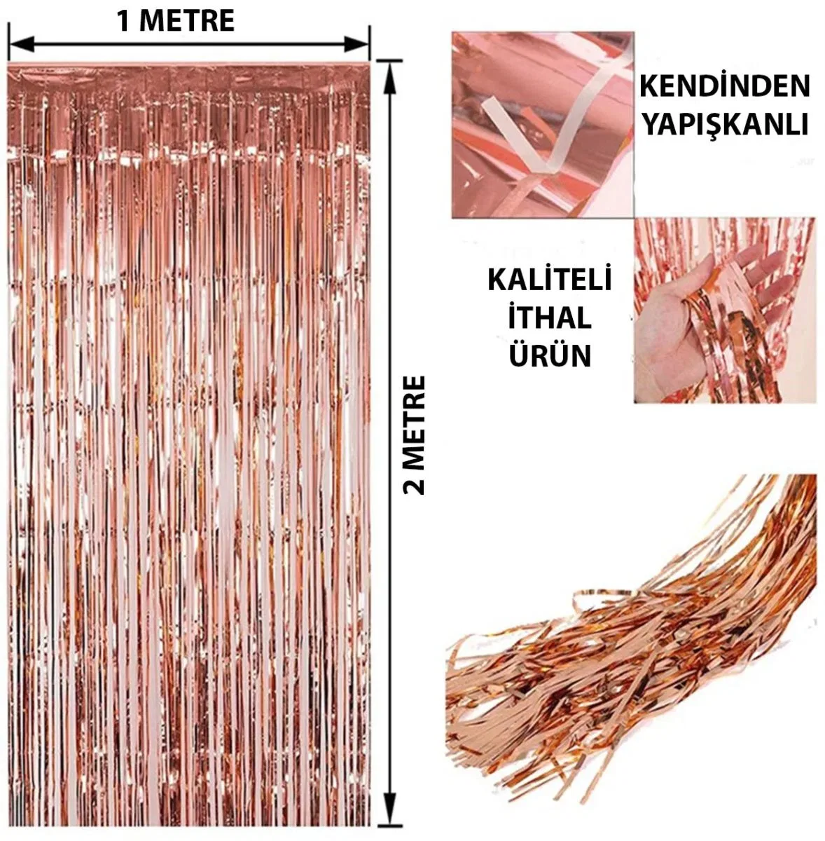 Rose Gold Püsküllü Kapı Perdesi - Parti, Bekarlığa Veda, Doğum Günü 1x2 M görsel 2