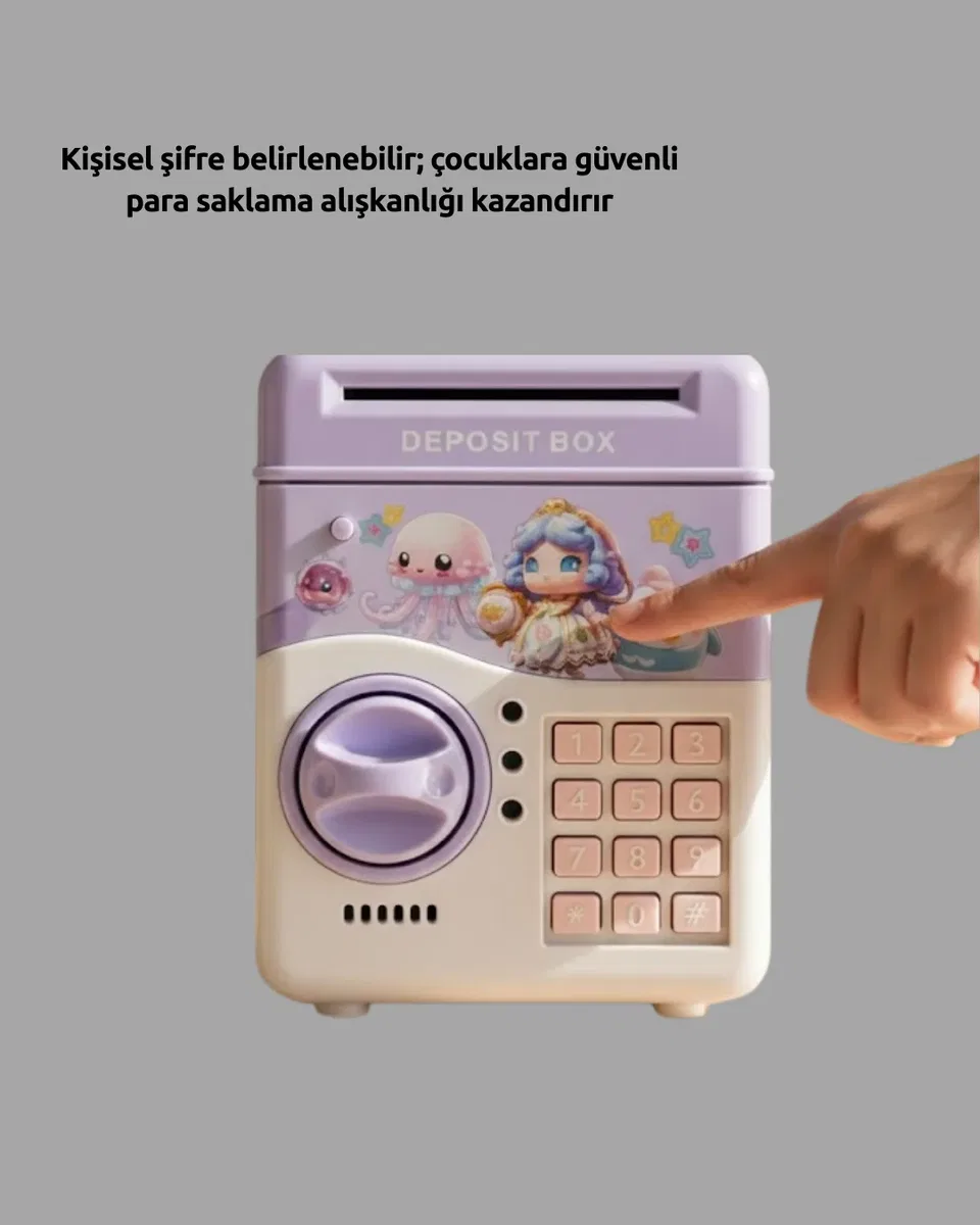 Işıklı Sesli Şifreli Otomatik Para Çeken Kumbara Mor görsel 3