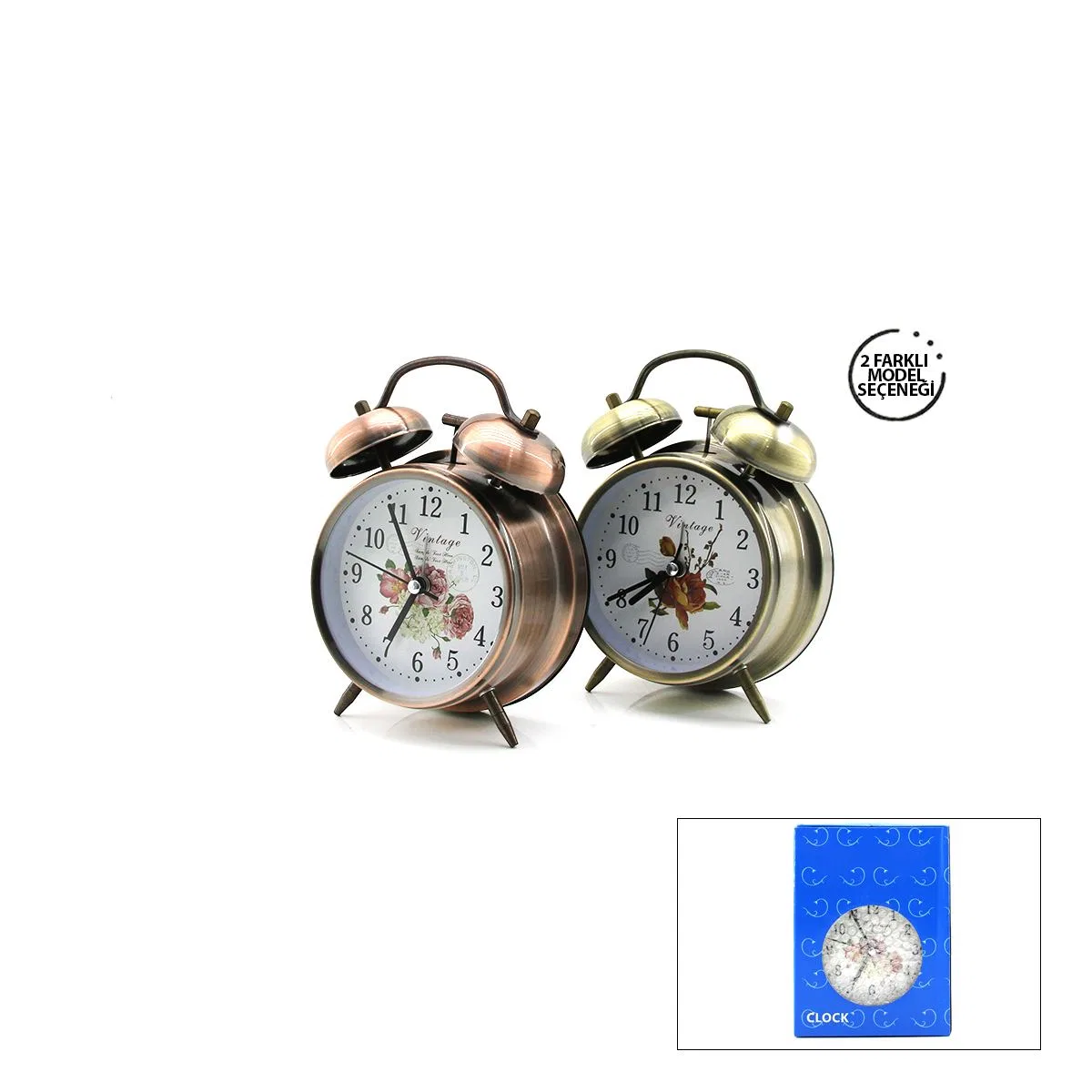 Çift Zilli Metal Masa Çalar Saat 10 cm görsel 2
