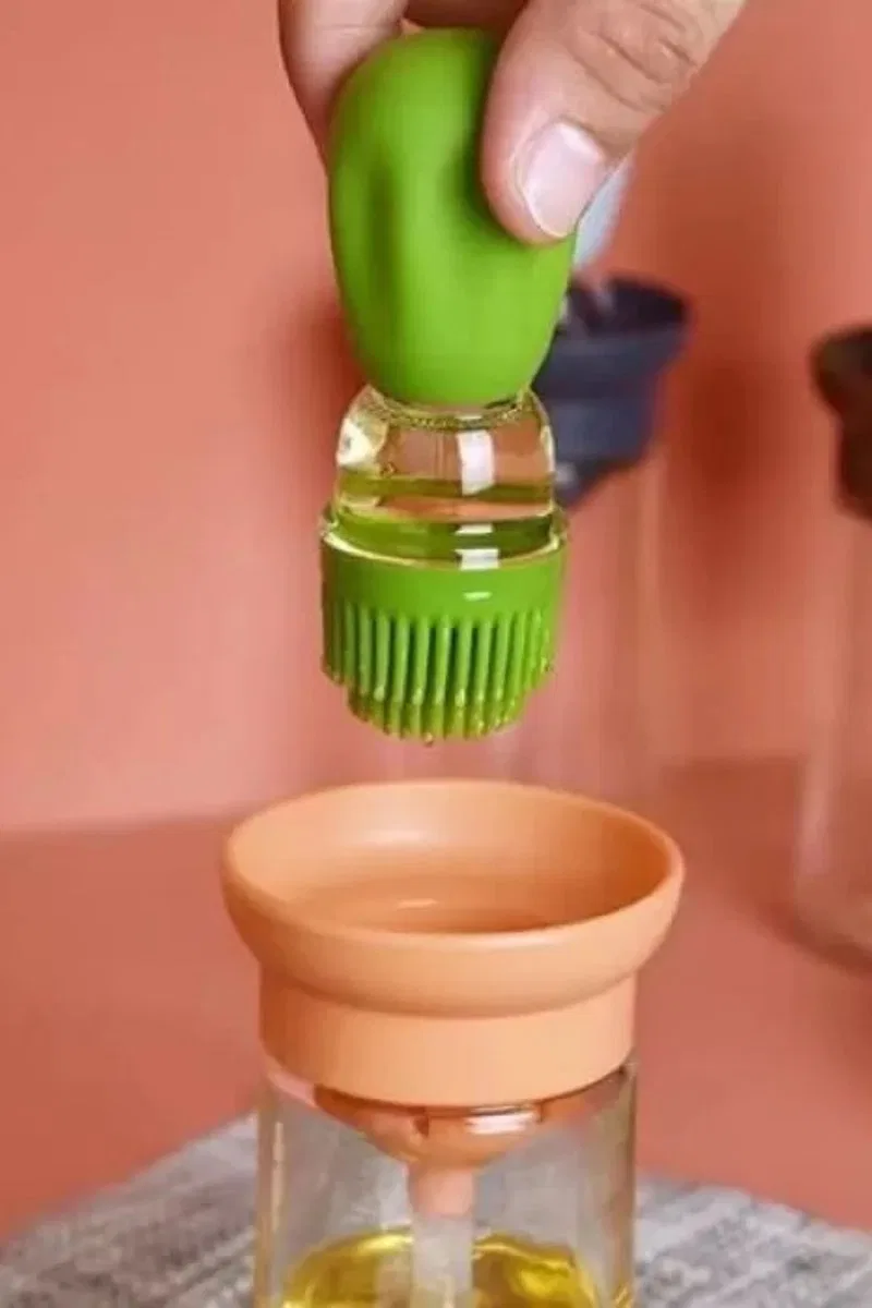 Hazneli Silikon Uçlu Cam Yağdanlık Sirke Yağ Yumurta Ve Sos Fırçası Asorti görsel 2