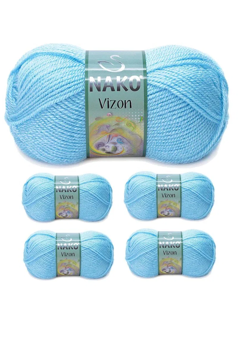 5 Adet Vizon Premium Akrilik El Örgü İpi Yünü Renk No: 214 Ufuk Mavisi