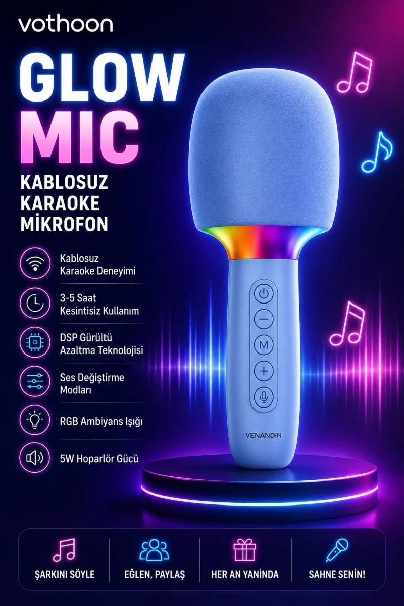 Çocuk Ve Yetişkin Karaoke Mikrofonu Kablosuz Rgb Ambiyans Işığı Ses Değiştirme Modlu Hoparlör görsel 3