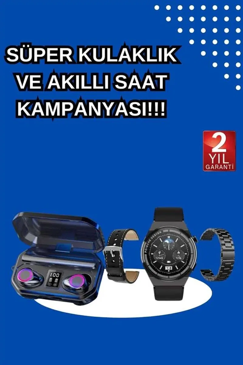 Yeni Nesil Kampanyası Bluetooth Bağlantılı Akıllı Saat ve Kablosuz Kulaklık Dijital Göstergeli görsel 2