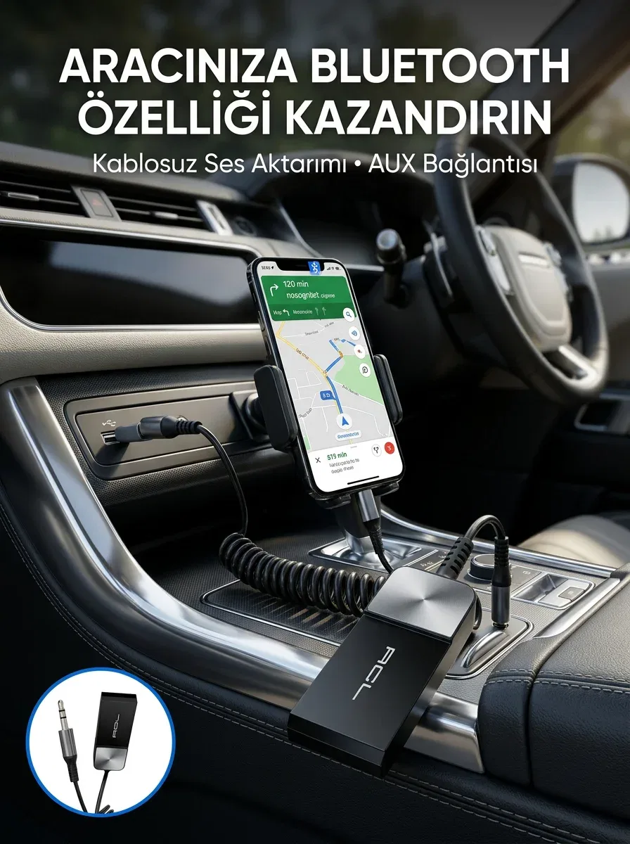 Araç ve Ev Ses Sistemleri İçin Bluetooth AUX Adaptörü