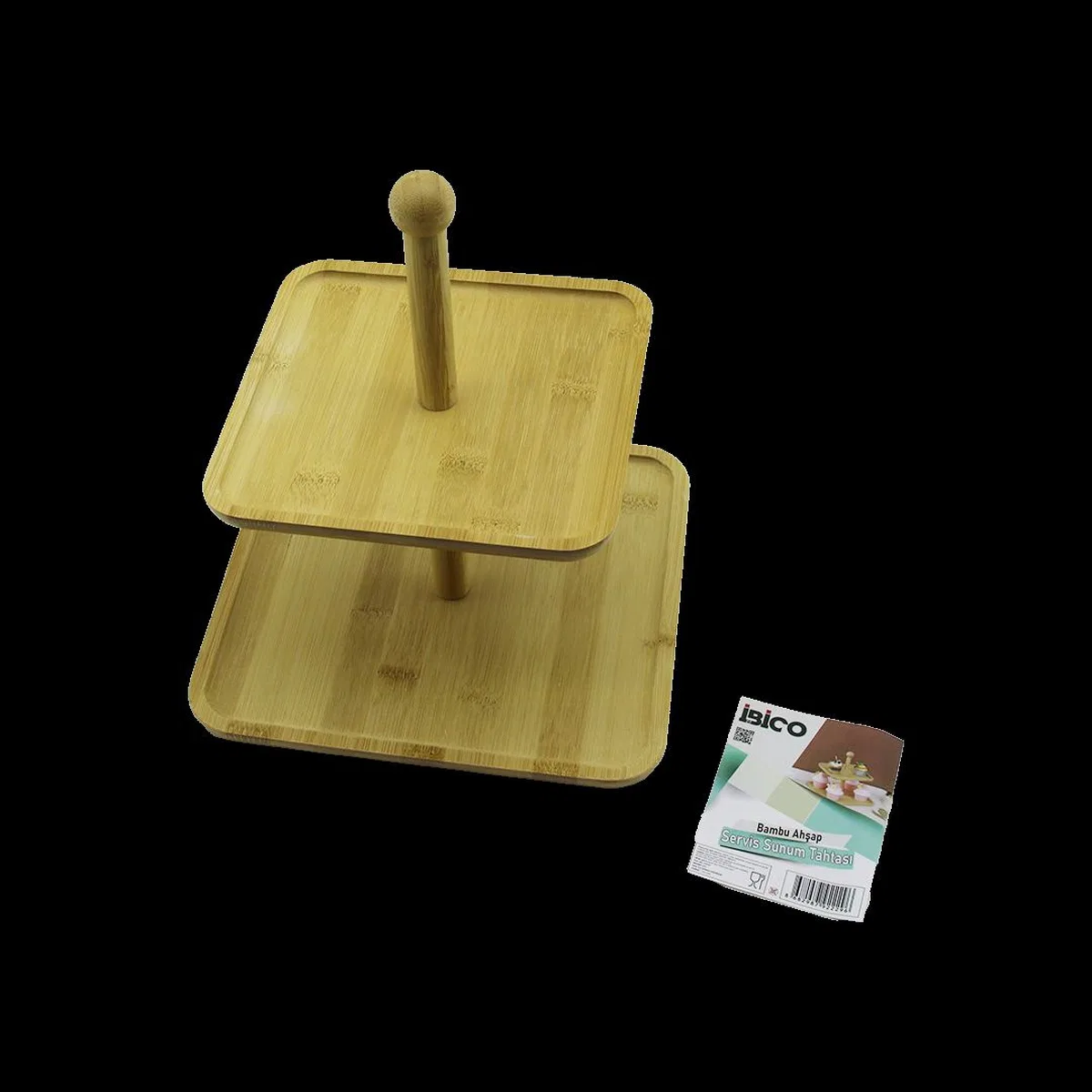 2 Katlı Ahşap Bambu Kare Servis Sunumluk 20-25 cm görsel 2