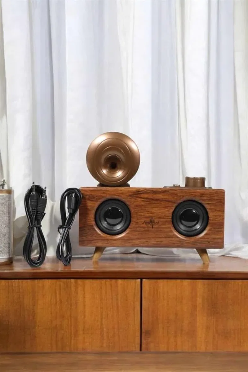 Bluetooth Hoparlör Ahşap Klasik Retro Gramofon Bluetooth Müzik Kutusu görsel 3