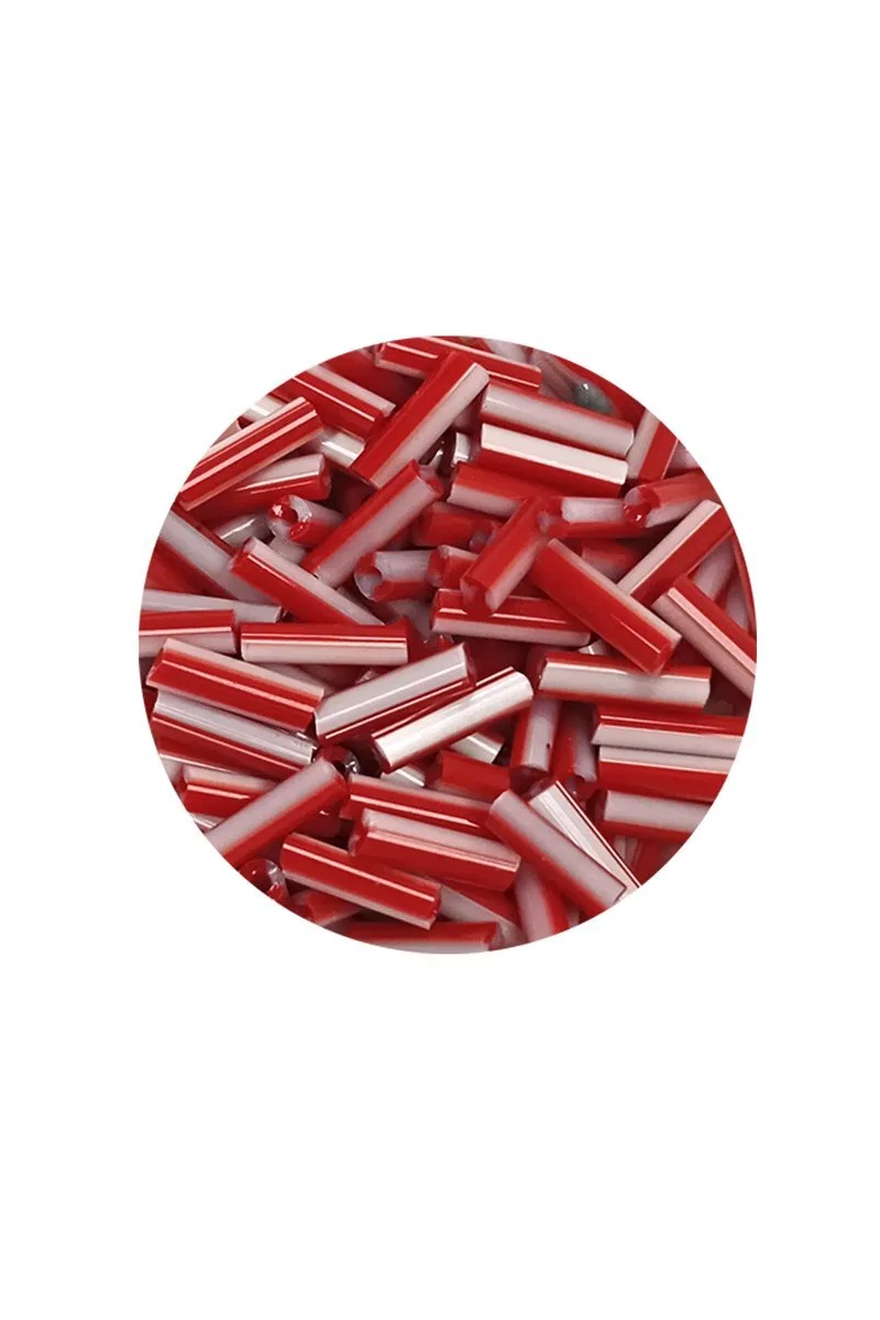 Uzun Boru Kesme Boncuk Çap 2mm Uzunluk 10 mm - 60 Gram - Kırmızı Beyaz - BNC278 görsel 2