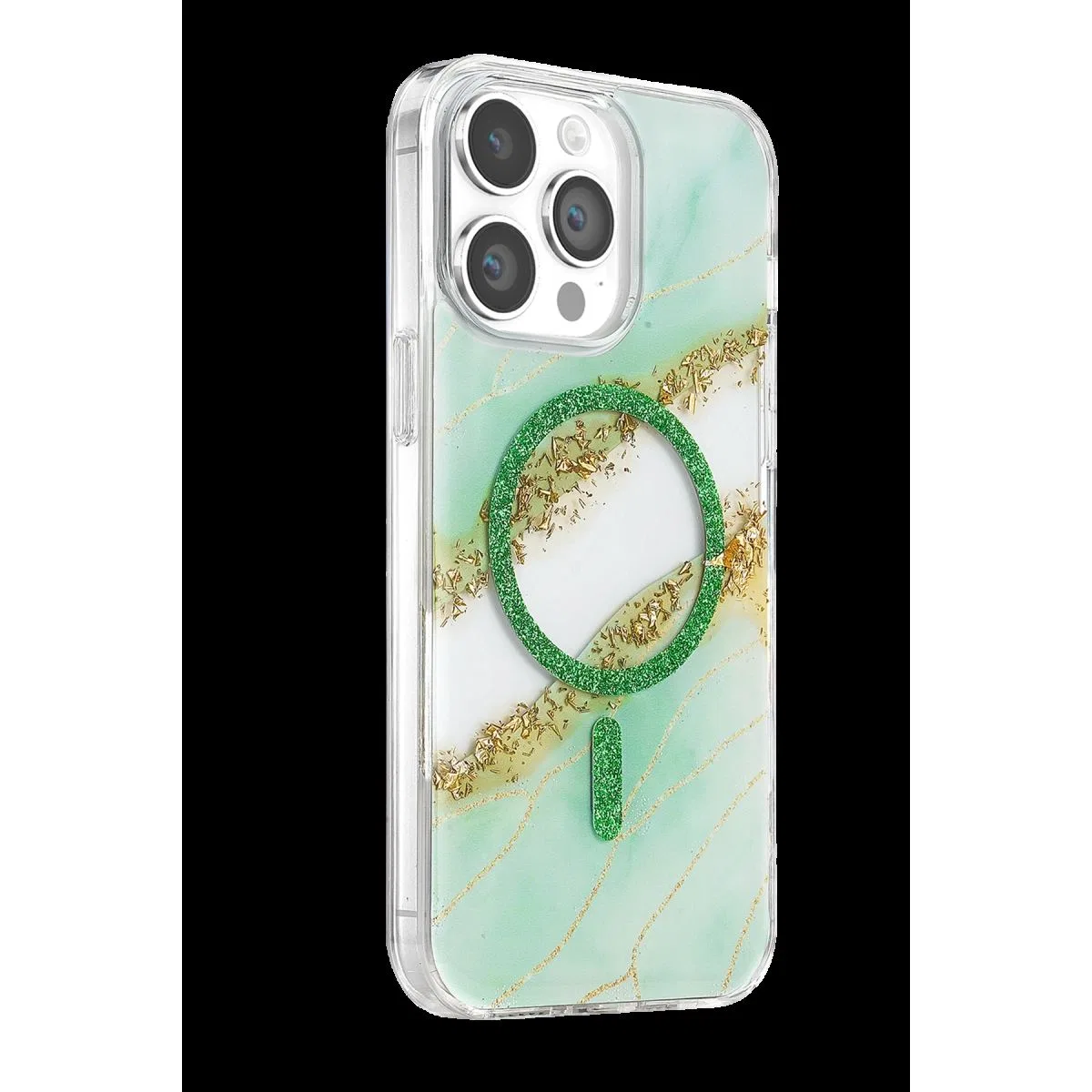 Onegif Apple İphone 14 Pro Max Lotus Simli Magsafe Kapak - Yeşil görsel 2