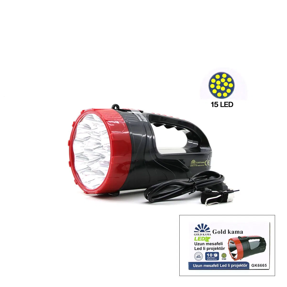 15 LED Şarjlı El Feneri Projektör - 2 Kademeli Işık görsel 2