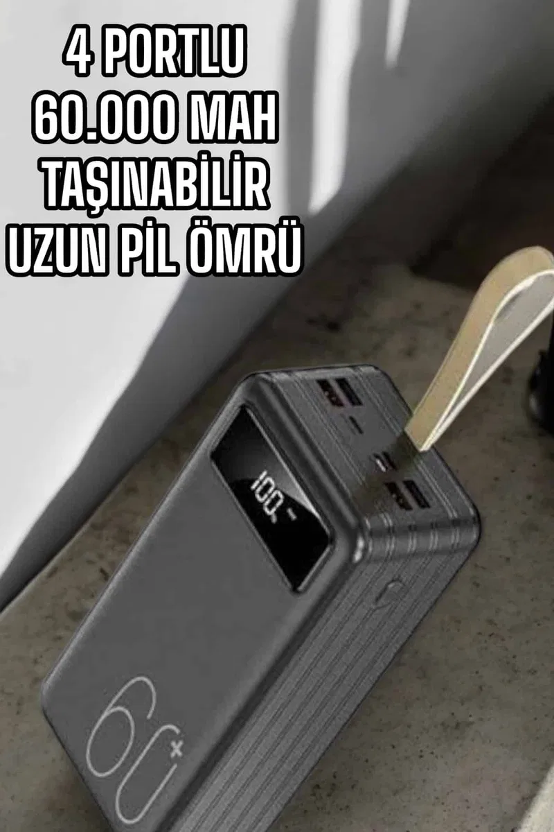 Powerbank 60. 000 MAH Dijital Göstergeli 4 Portlu Taşınabilir görsel 2