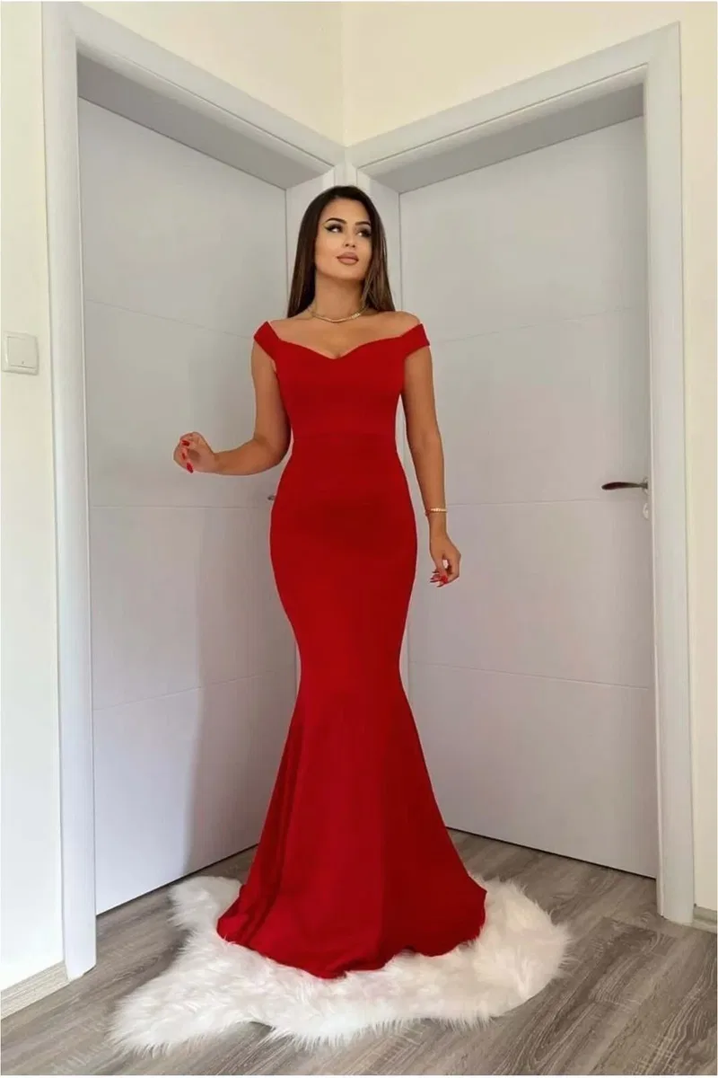 Kalp Kesim Elbise Balık Yaka Maxi Abiye