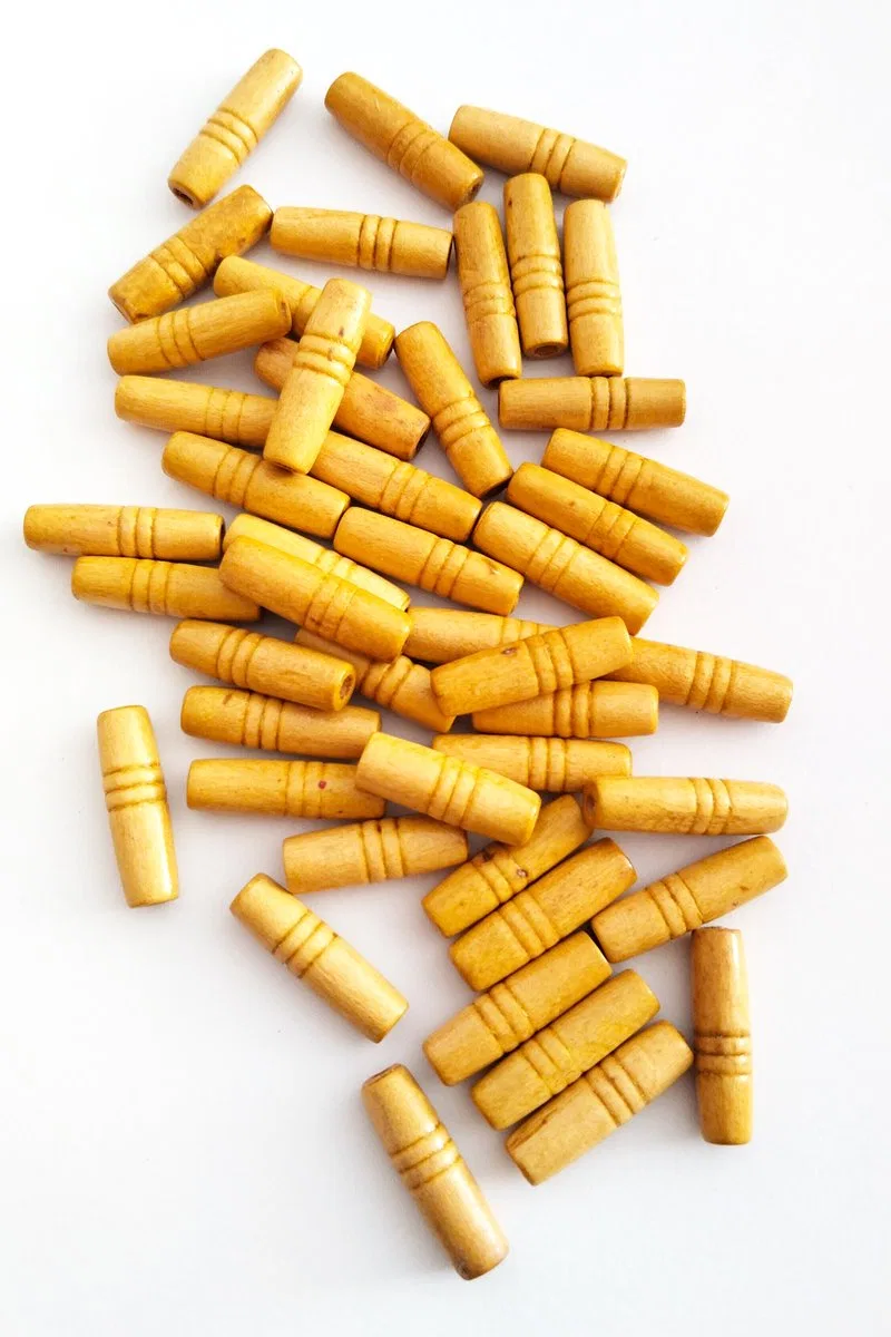 100 Gr (225 Adet) Ahşap Boncuk 25 mm boy x 10 mm en Doğal Ahşap Makrome El İşi Çanta görsel 3