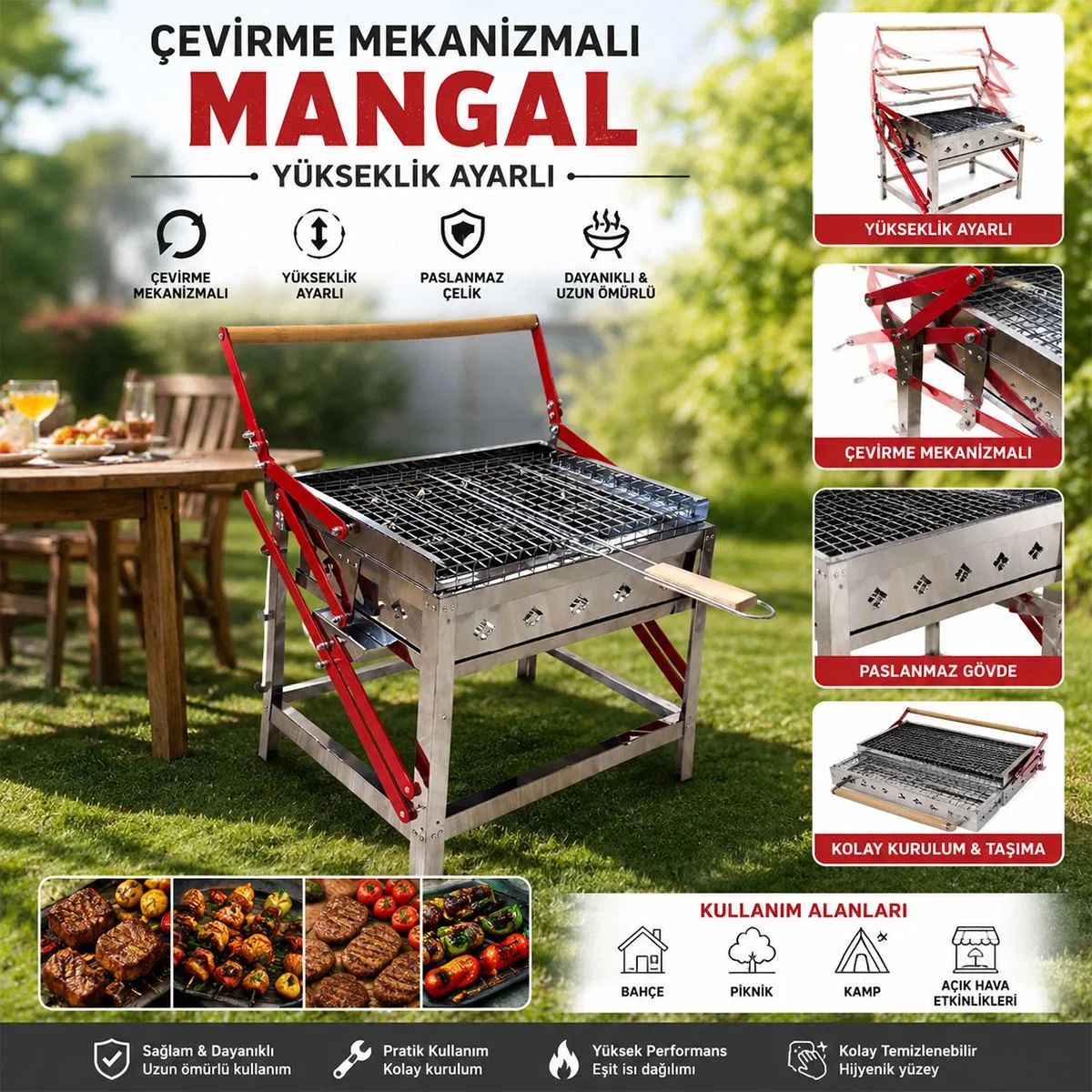 Paslanmaz Mekanizmalı Döndürmeli Mangal görsel 2