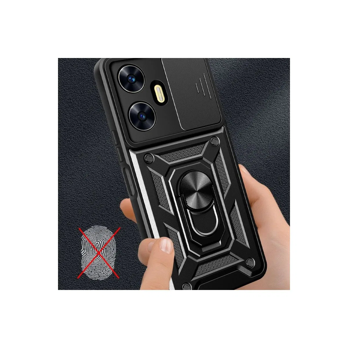 Newface Realme C55 Kılıf Pars Lens Yüzüklü Silikon - Siyah görsel 3