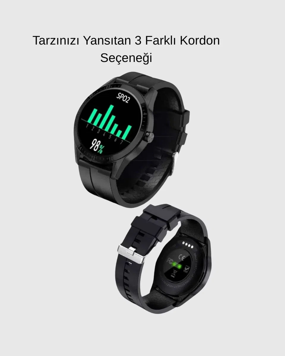 AMOLED Ekranlı Akıllı Saat – 3 Kordon Seçenekli, Suya Dayanıklı, Kalp Atış ve Uyku Takip Özellikli görsel 4