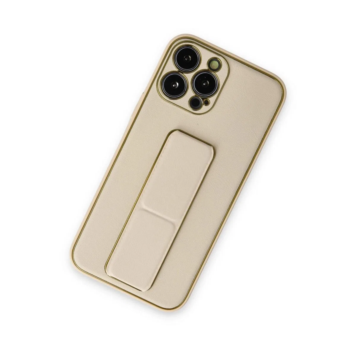 Apple İphone 13 Pro Kılıf Coco Deri Standlı Kapak - Gold görsel 2