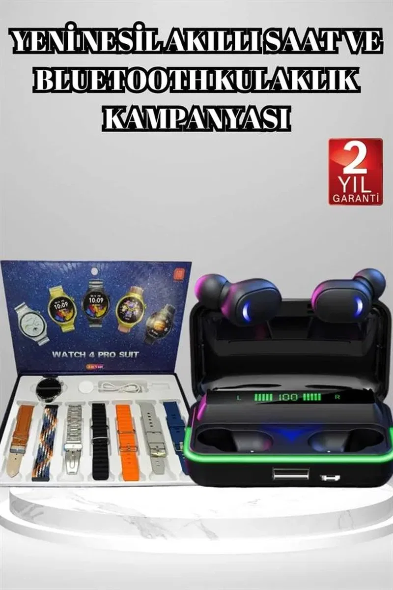 Powerbank Bluetooth Kulaklık Ve Akıllı Saat 7 Kordonlu Metal Kordon Plastik Kordon görsel 2