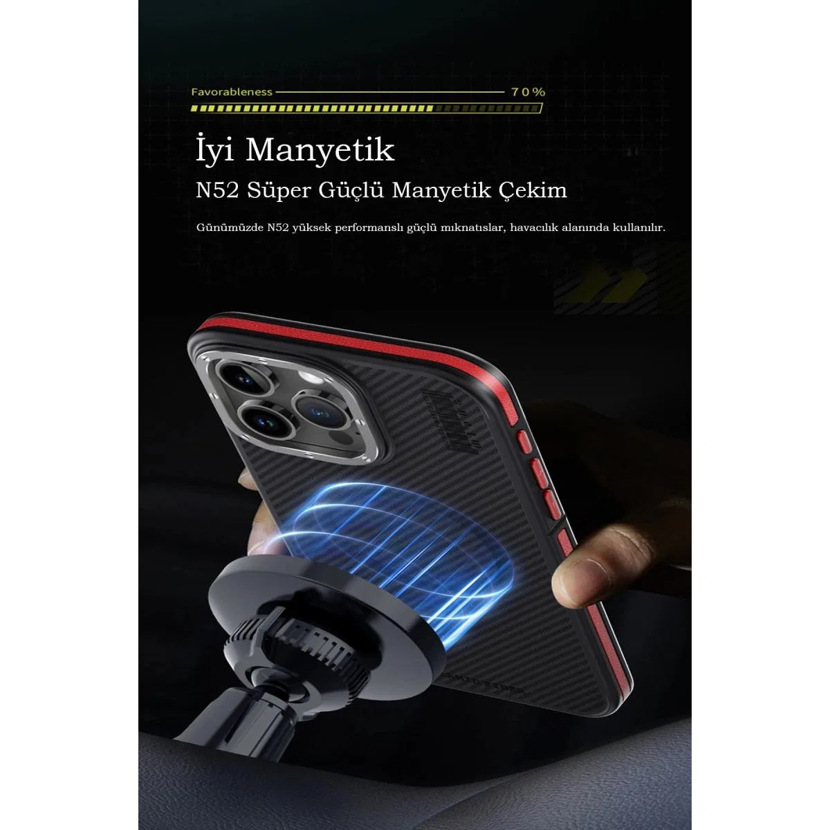 Joko Apple İphone 15 Pro Max Kılıf Aramid 600d Kevlar Karbon Fiber Magsafe Kapak - Kırmızı görsel 5