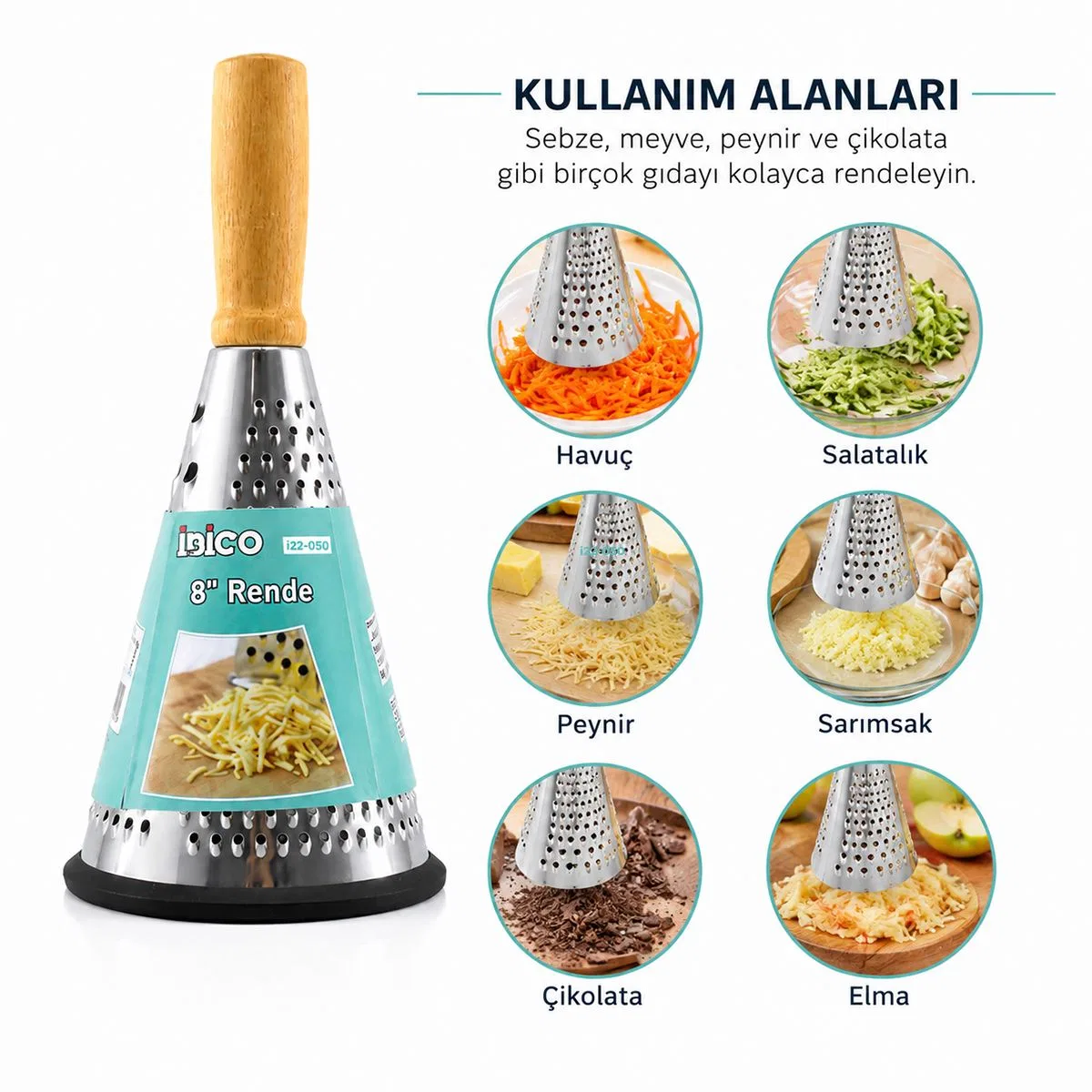 8" Ahşap & Bambu Saplı Çelik Rende (Silikon Taban, 3 Bölümlü) görsel 2