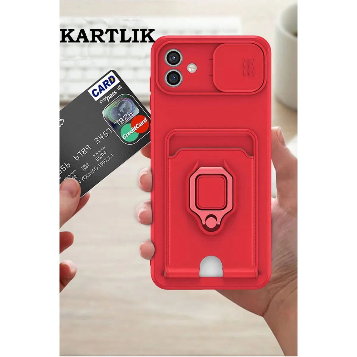 Samsung Galaxy A05 Kılıf Zuma Kartvizitli Yüzüklü Silikon - Pembe görsel 4